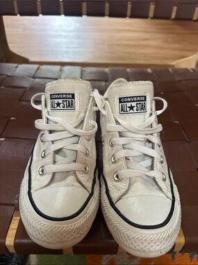 Converse White Canvas Low-Top Sneakers with Black Trim